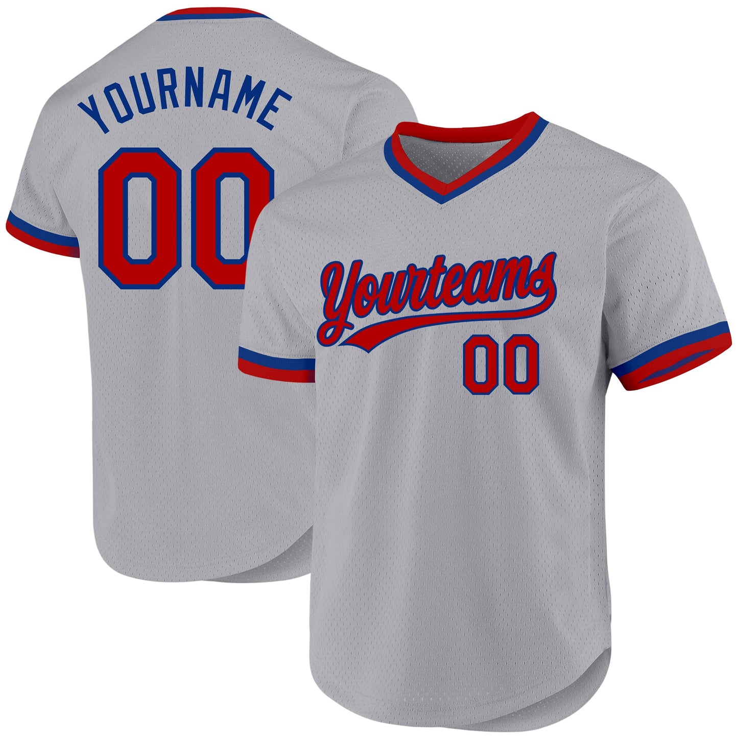 Custom Gray Red-Royal Authentic Throwback Baseball Jersey - Main View