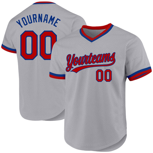 Custom Gray Red-Royal Authentic Throwback Baseball Jersey - Main View