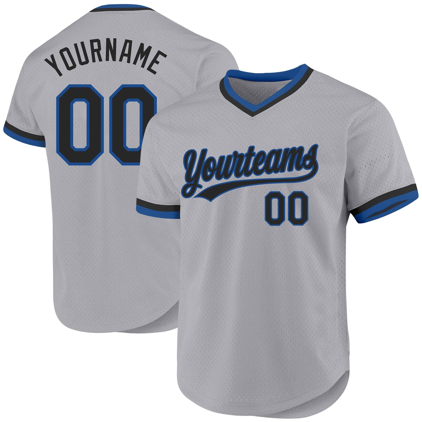Custom Gray Black-Blue Authentic Throwback Baseball Jersey - Main View