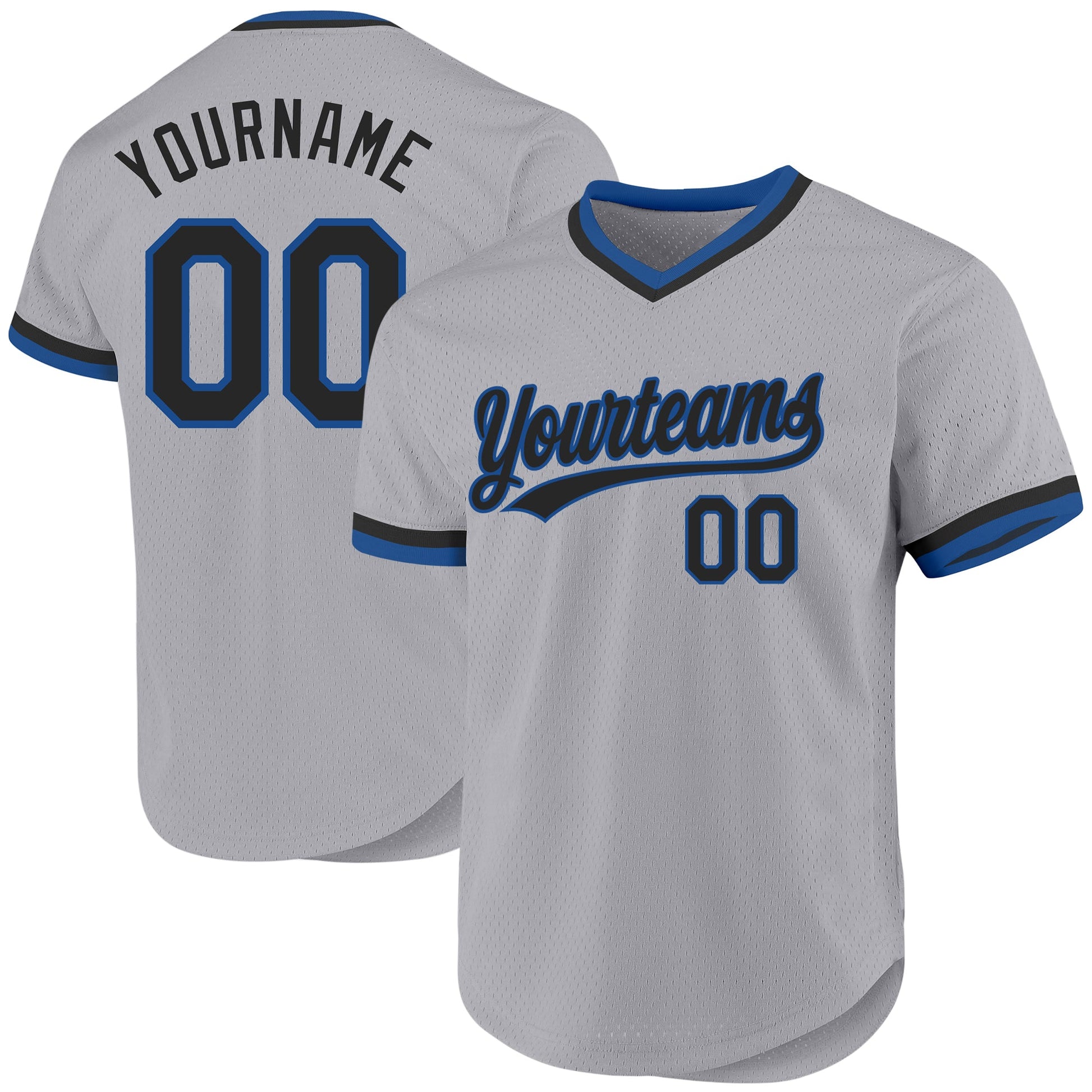 Custom Gray Black-Blue Authentic Throwback Baseball Jersey - Main View