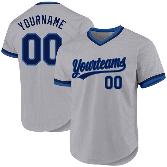 Custom Gray Navy-Blue Authentic Throwback Baseball Jersey - Main View