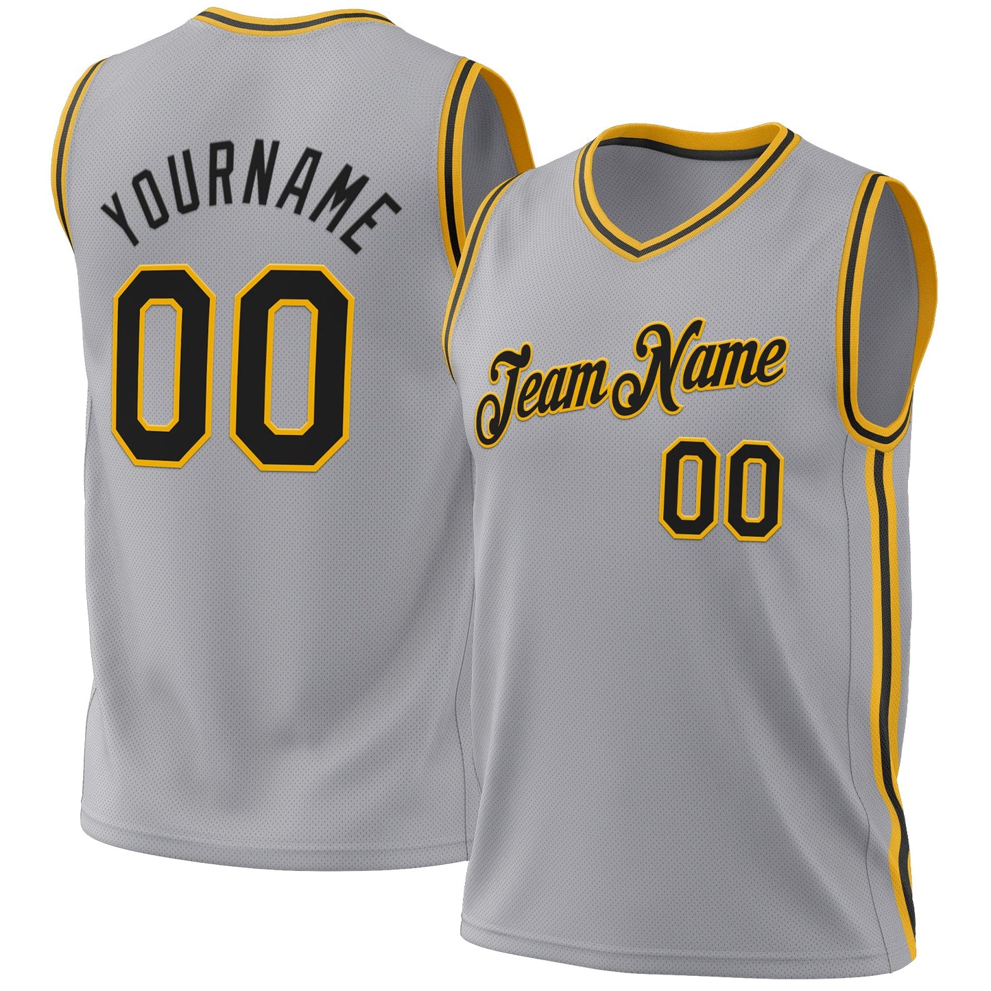 Custom Gray Black-Gold Authentic Throwback Basketball Jersey - Main View