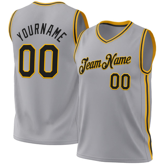 Custom Gray Black-Gold Authentic Throwback Basketball Jersey - Main View