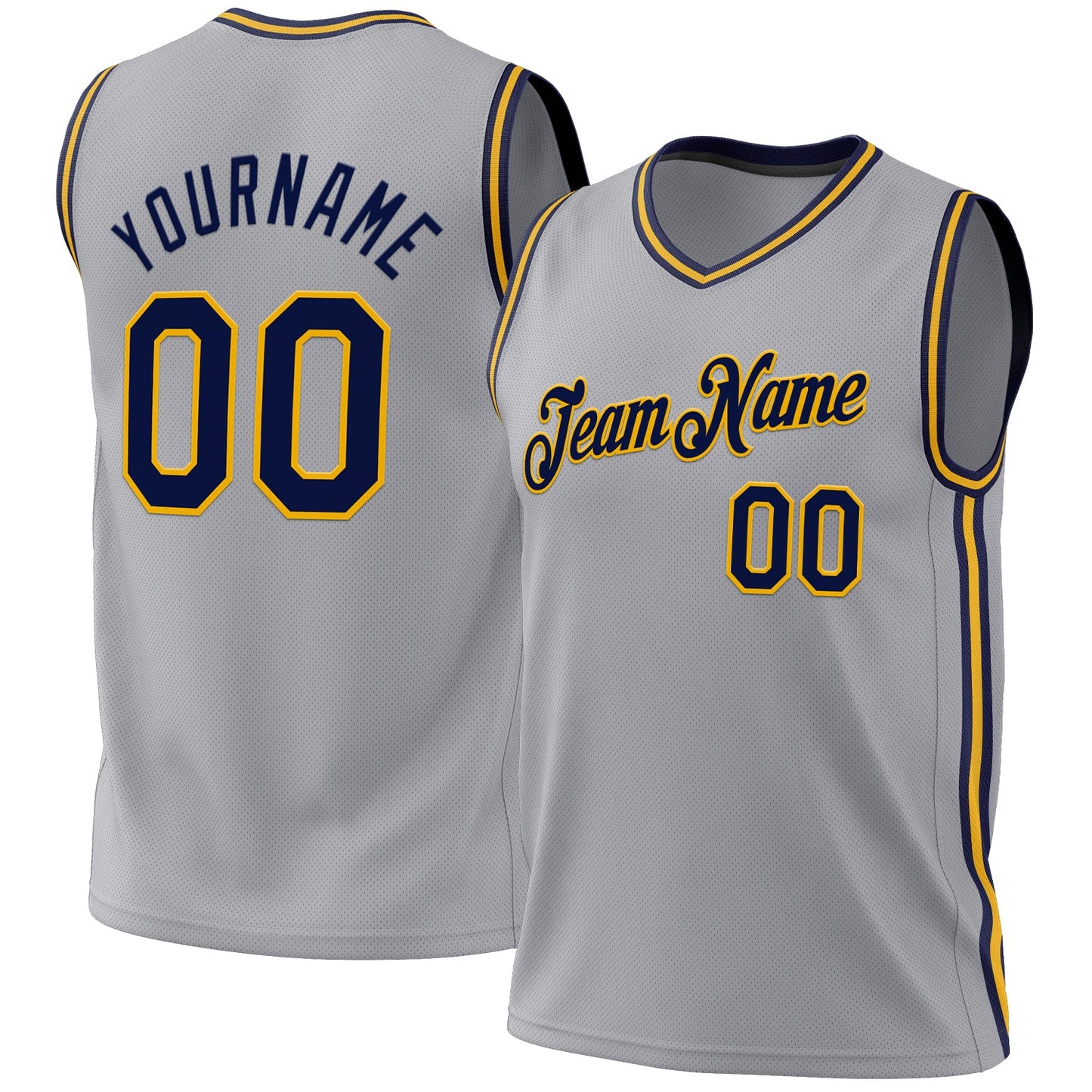 Custom Gray Navy-Gold Authentic Throwback Basketball Jersey - Main View