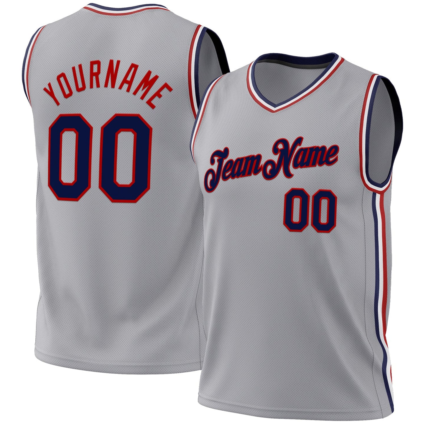 Custom Gray Navy-Red Authentic Throwback Basketball Jersey - Main View