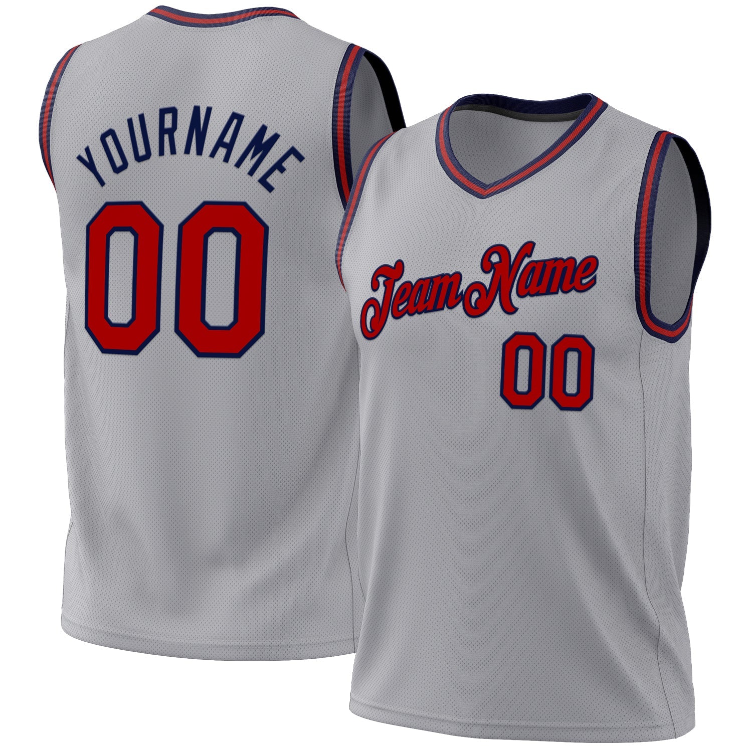 Custom Gray Red-Navy Authentic Throwback Basketball Jersey - Main View