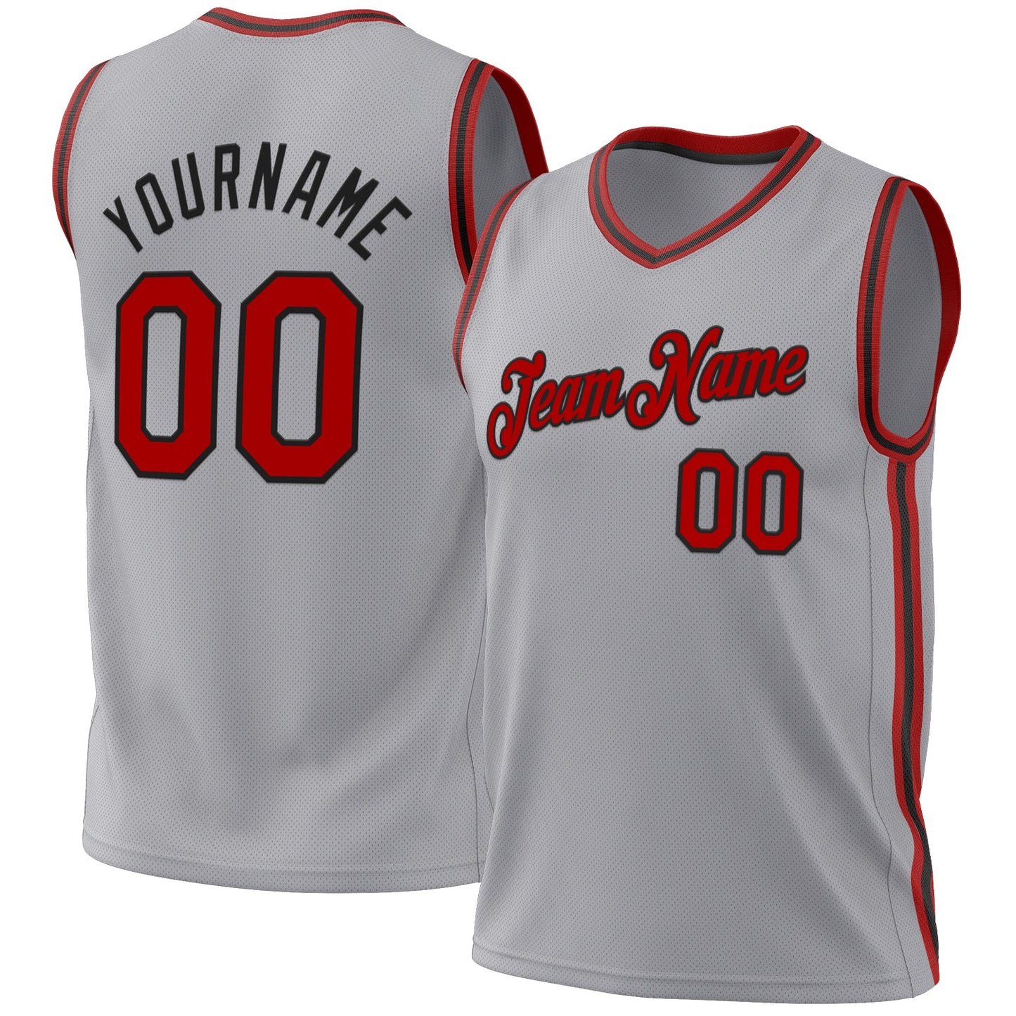 Custom Gray Red-Black Authentic Throwback Basketball Jersey - Main View