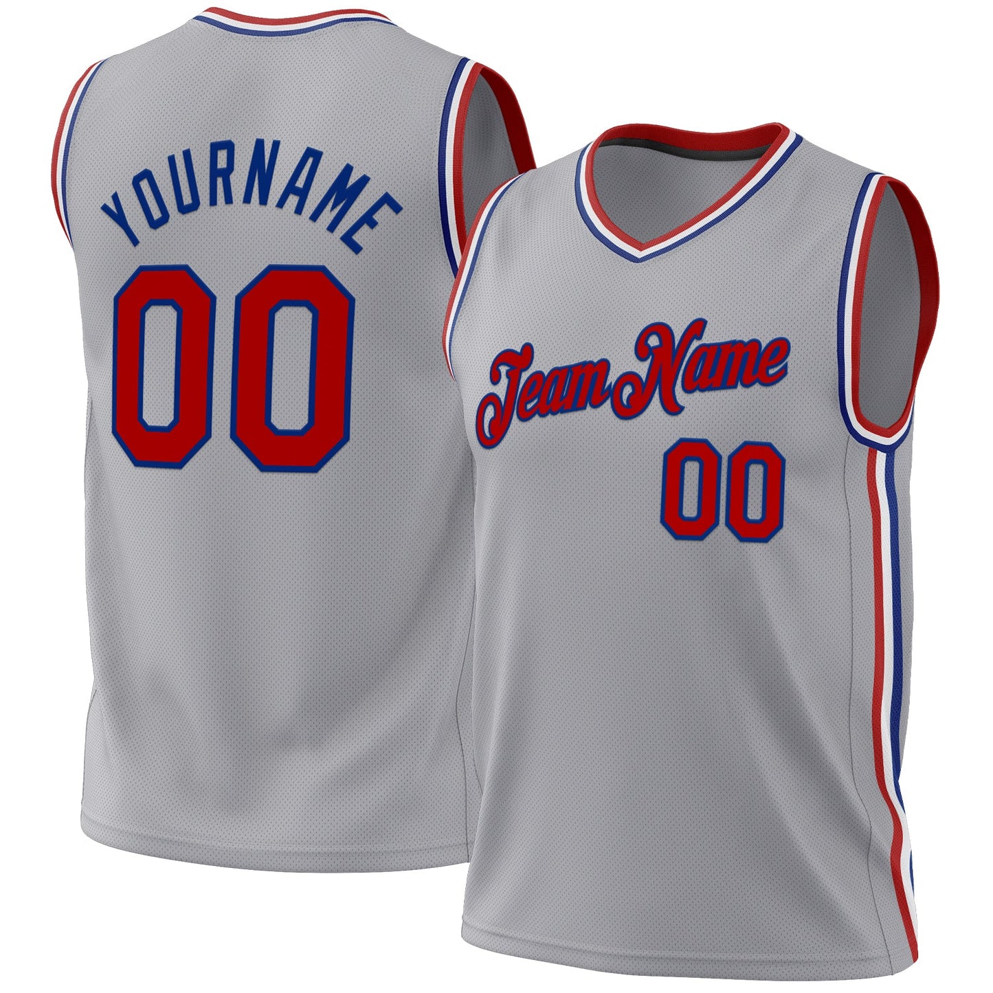 Custom Gray Red-Royal Authentic Throwback Basketball Jersey - Main View