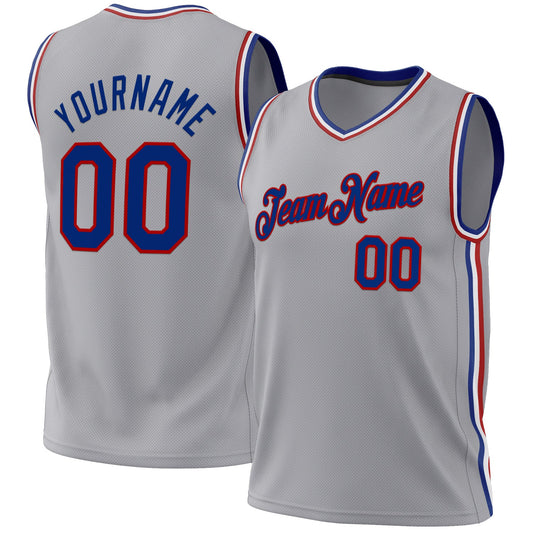 Custom Gray Royal-Red Authentic Throwback Basketball Jersey - Main View