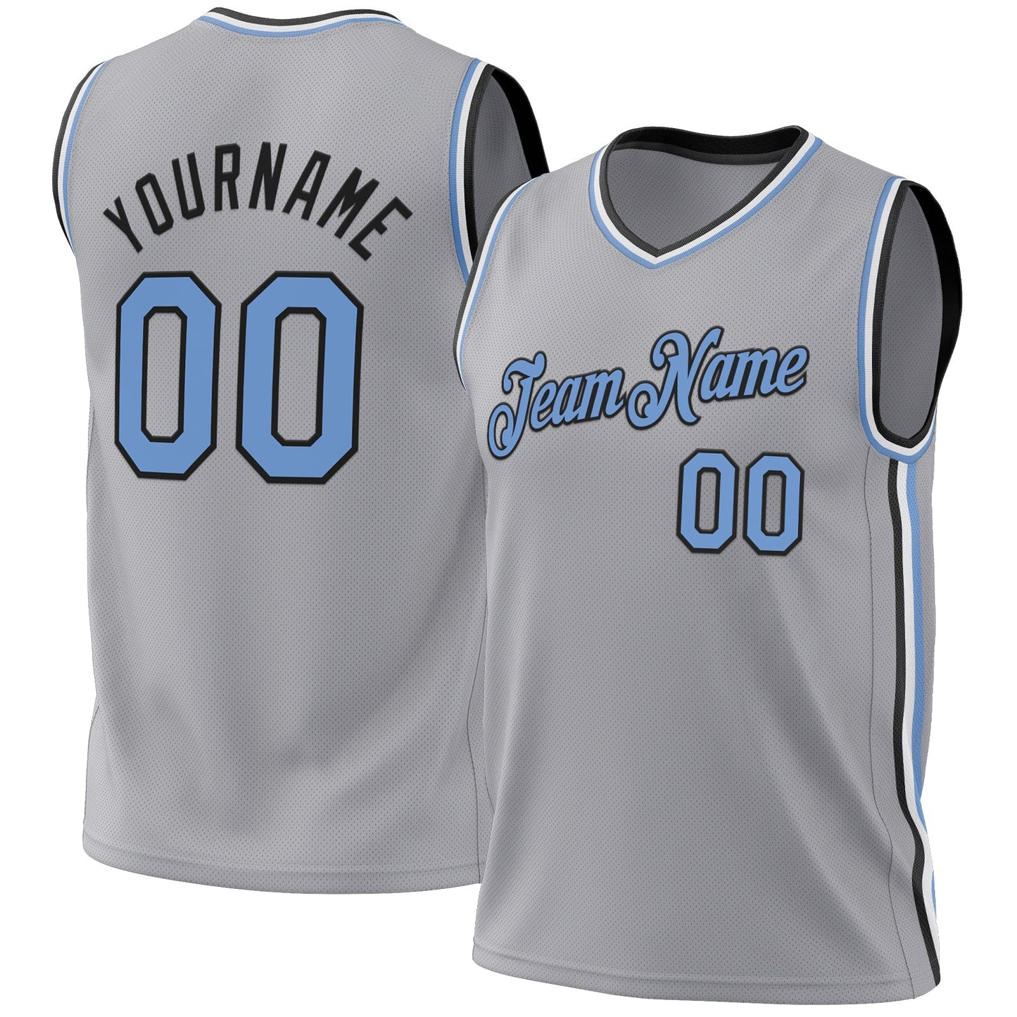 Custom Gray Light Blue-Black Authentic Throwback Basketball Jersey - Main View