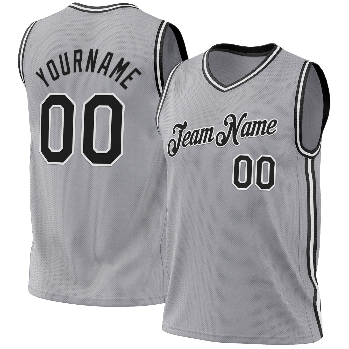 Custom Gray Black-White Authentic Throwback Basketball Jersey - Main View