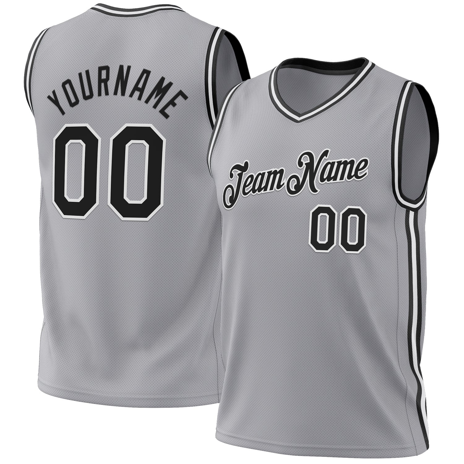 Custom Gray Black-White Authentic Throwback Basketball Jersey - Main View