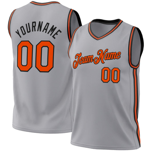 Custom Gray Orange-Black Authentic Throwback Basketball Jersey - Main View