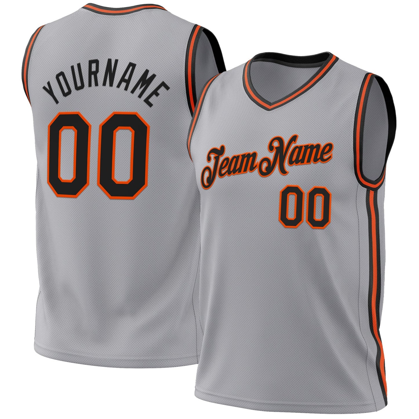 Custom Gray Black-Orange Authentic Throwback Basketball Jersey - Main View