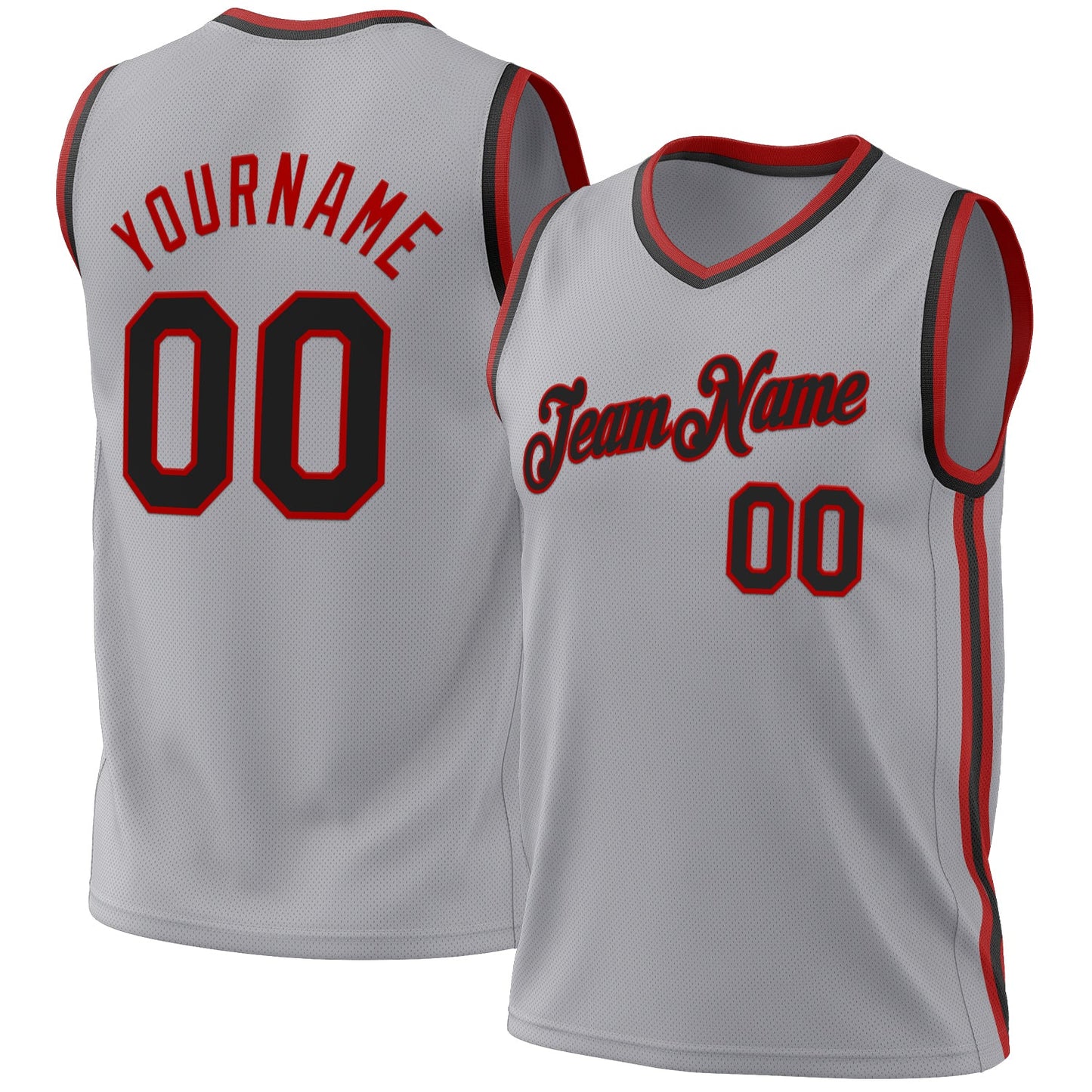 Custom Gray Black-Red Authentic Throwback Basketball Jersey - Main View