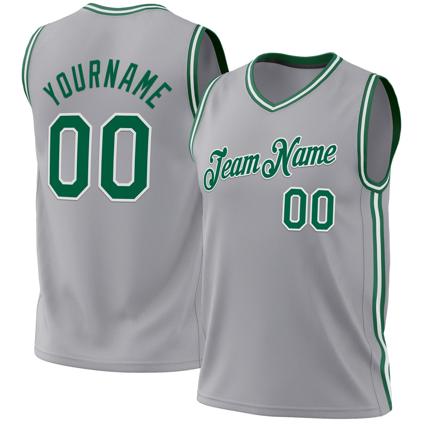 Custom Gray Kelly Green-White Authentic Throwback Basketball Jersey - Main View