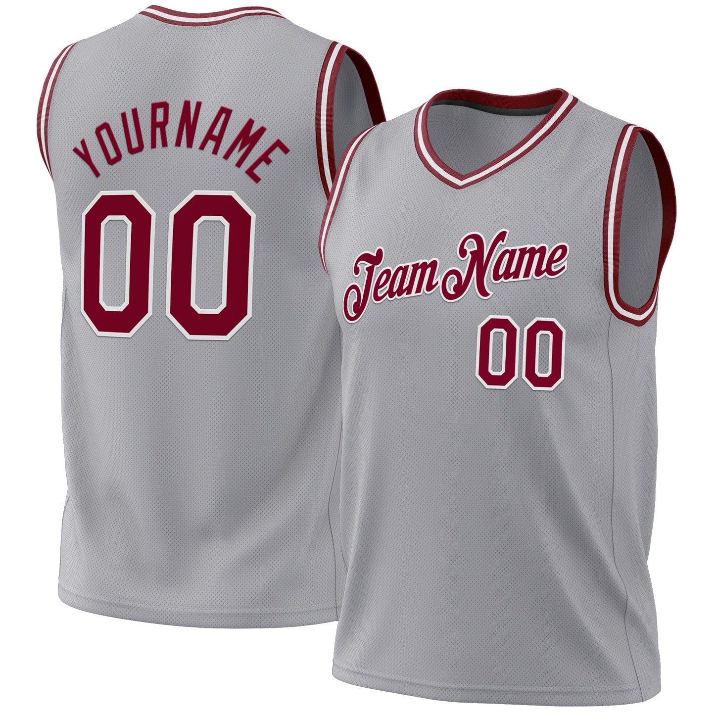 Custom Gray Maroon-White Authentic Throwback Basketball Jersey - Main View