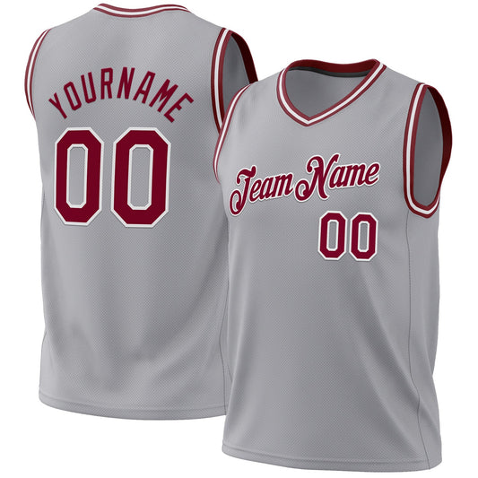 Custom Gray Maroon-White Authentic Throwback Basketball Jersey - Main View