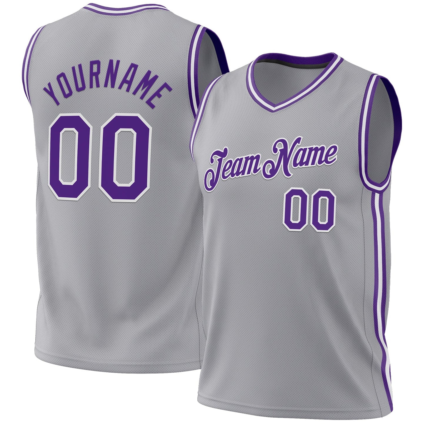 Custom Gray Purple-White Authentic Throwback Basketball Jersey - Main View