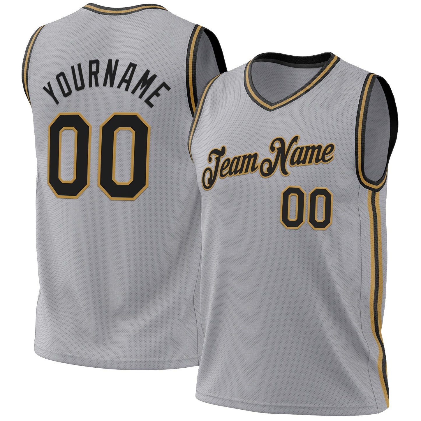 Custom Gray Black-Old Gold Authentic Throwback Basketball Jersey - Main View