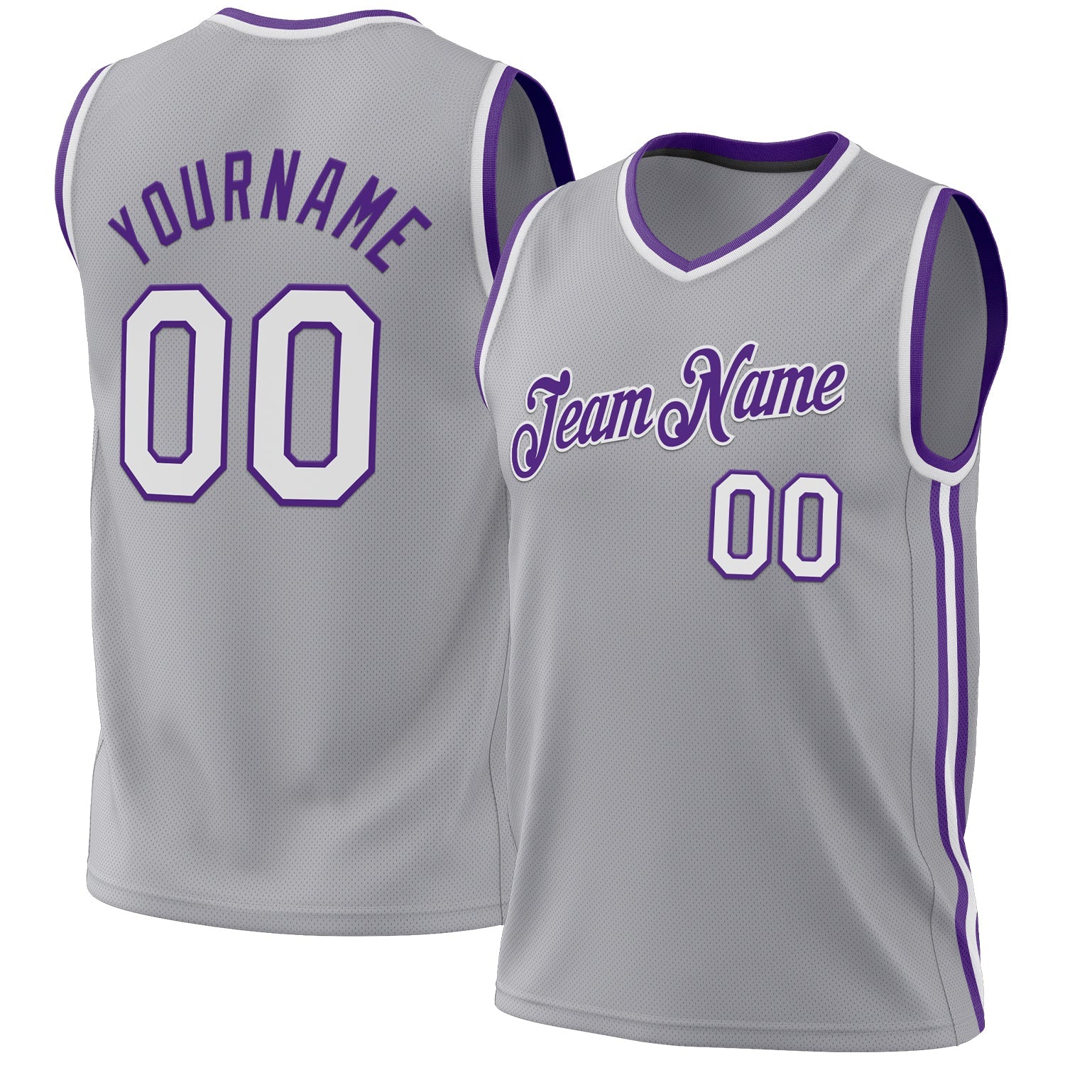 Custom Gray White-Purple Authentic Throwback Basketball Jersey - Main View