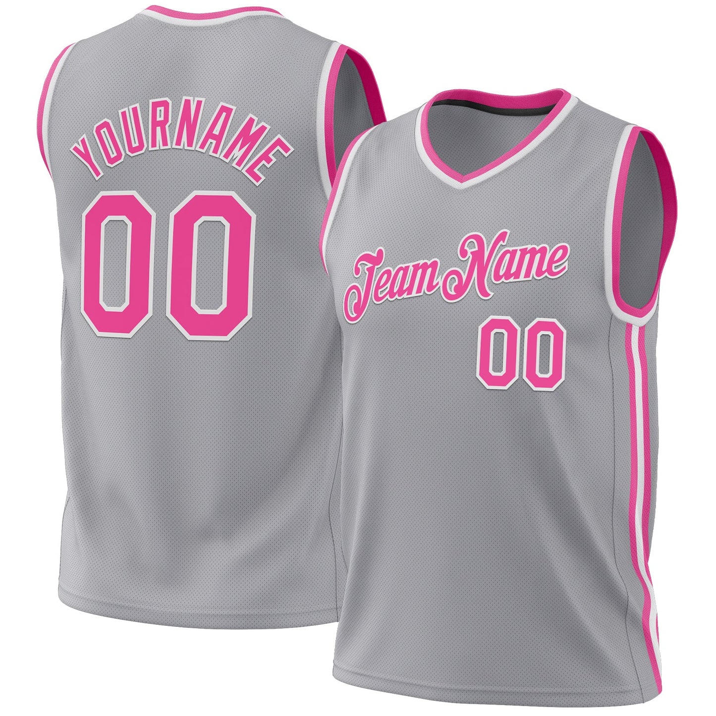 Custom Gray Pink-White Authentic Throwback Basketball Jersey - Main View