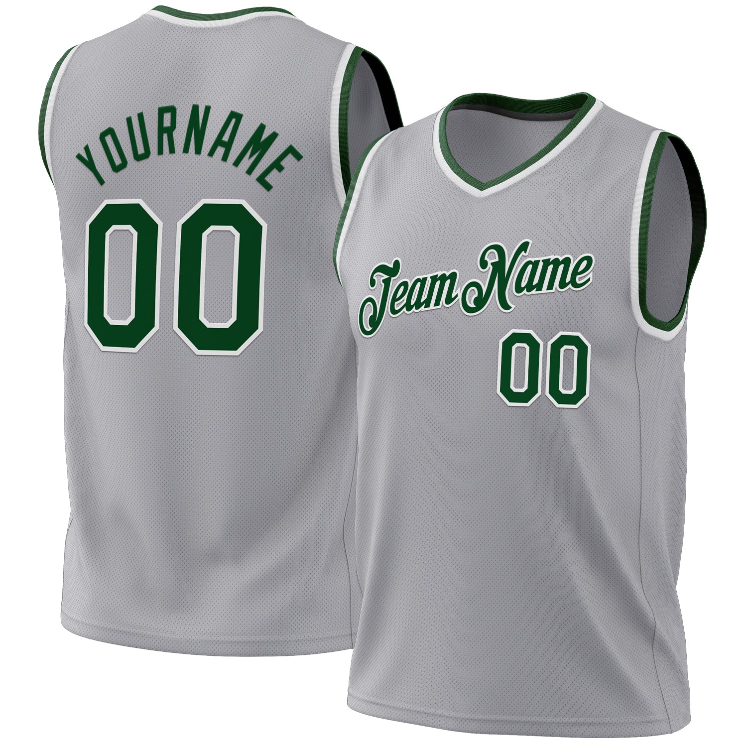 Custom Gray Green-White Authentic Throwback Basketball Jersey - Main View