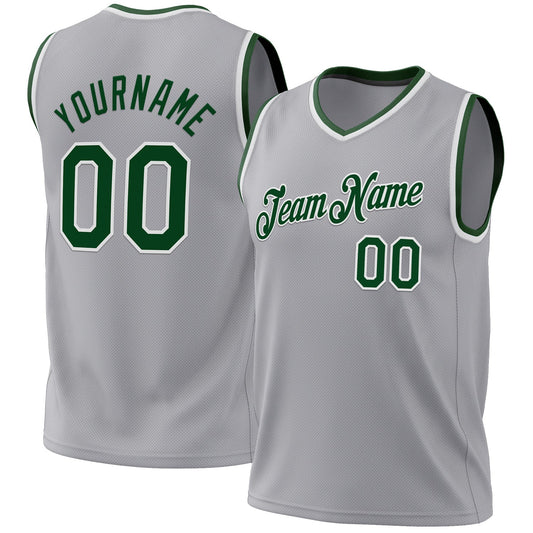 Custom Gray Green-White Authentic Throwback Basketball Jersey - Main View