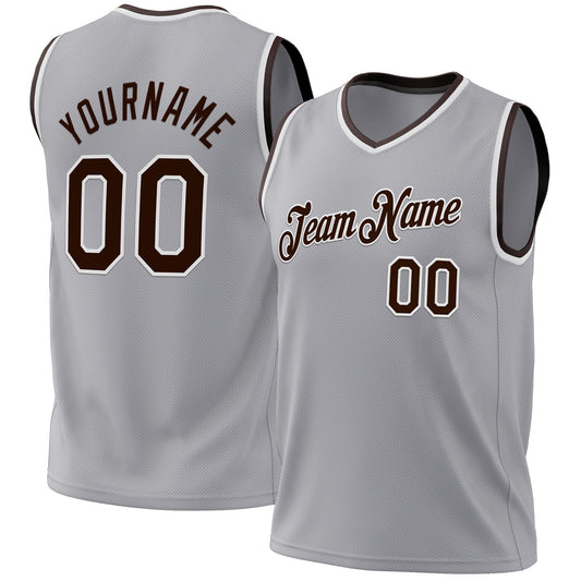 Custom Gray Brown-White Authentic Throwback Basketball Jersey - Main View