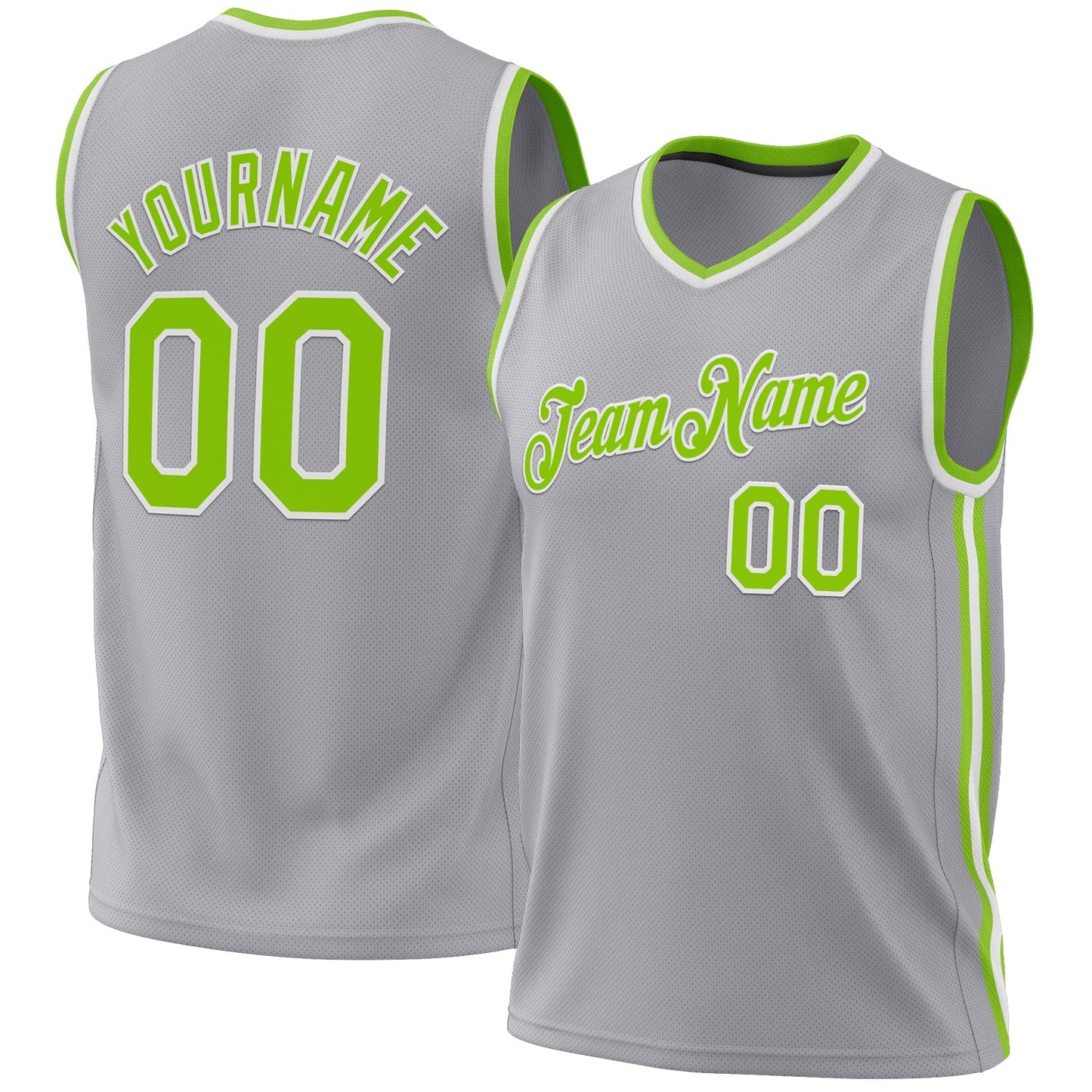 Custom Gray Neon Green-White Authentic Throwback Basketball Jersey - Main View