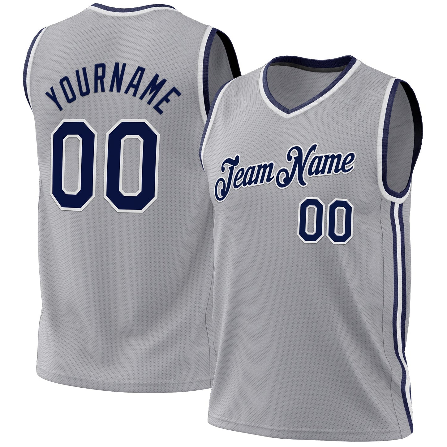 Custom Gray Navy-White Authentic Throwback Basketball Jersey - Main View