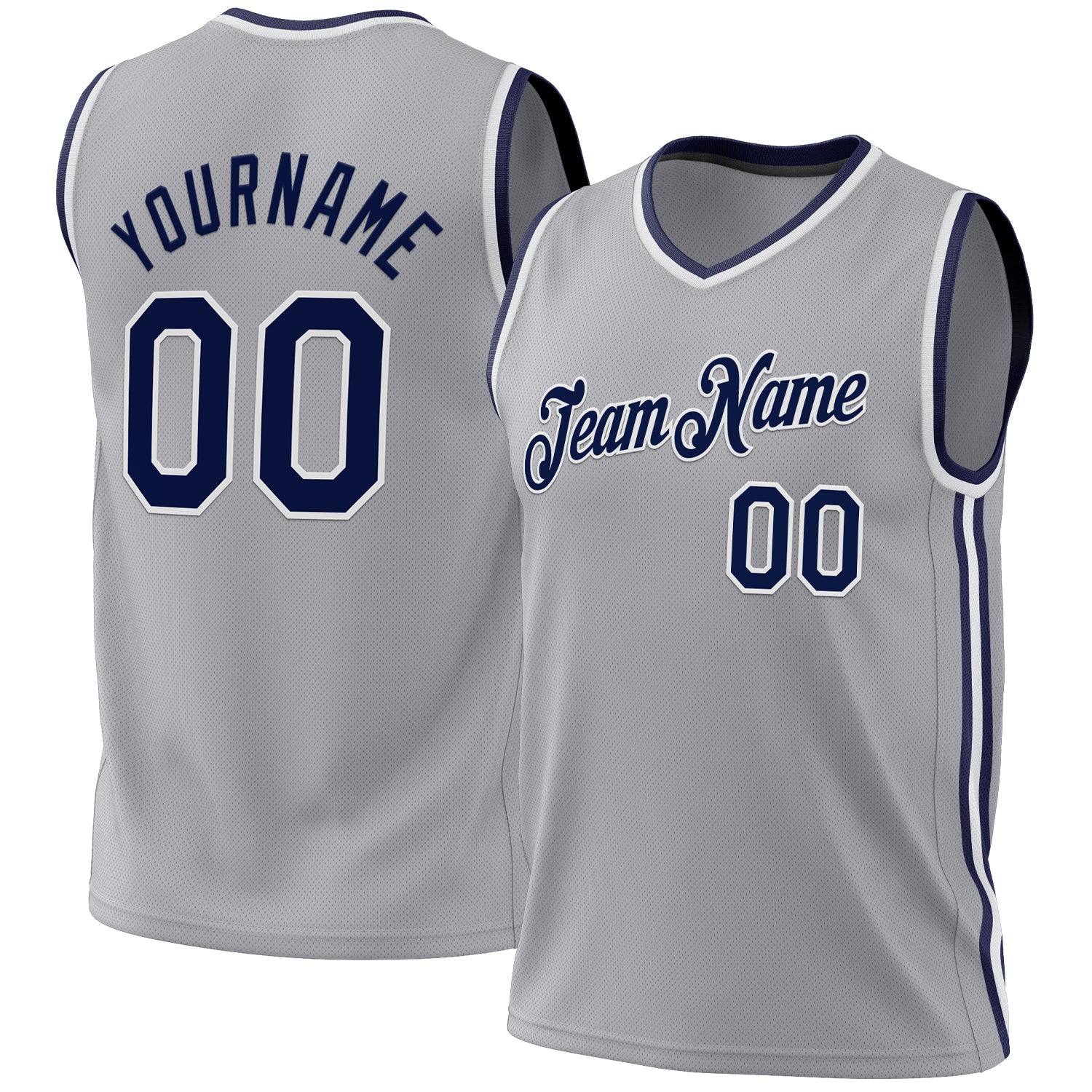Custom Gray Navy-White Authentic Throwback Basketball Jersey - Main View