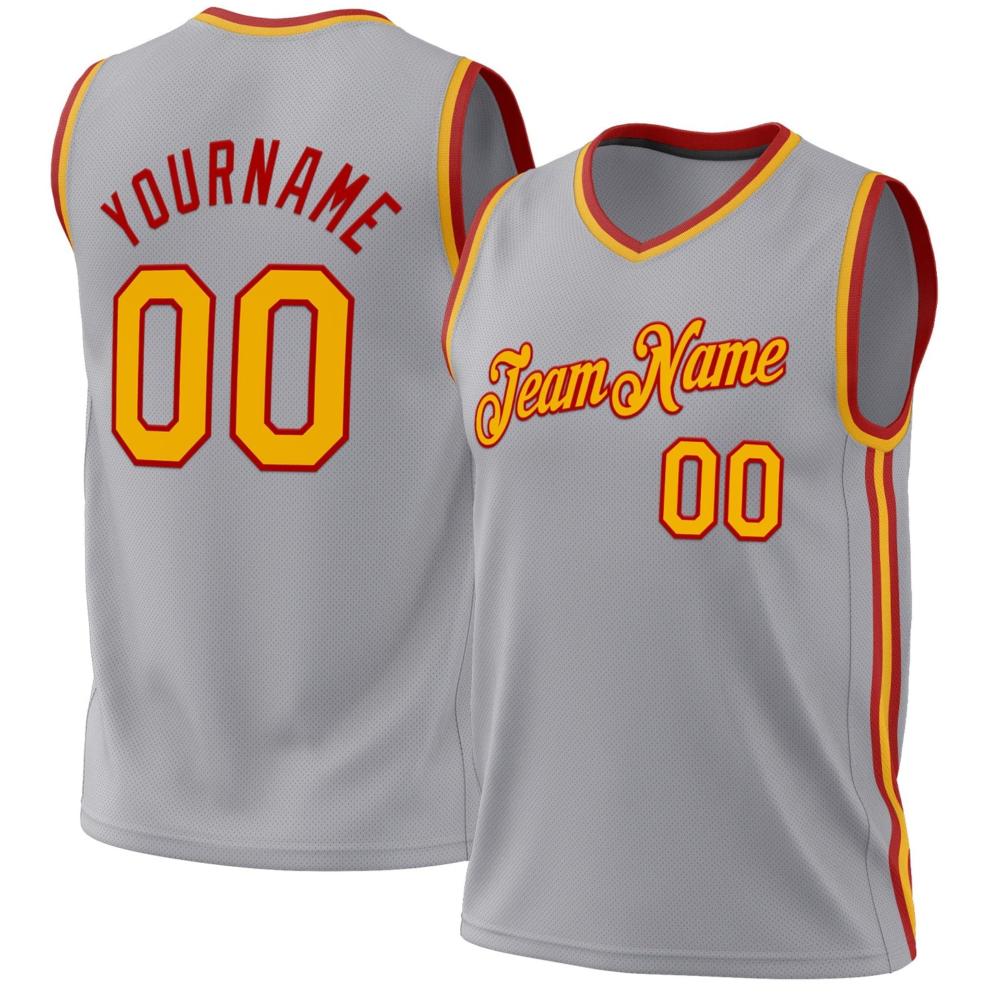 Custom Gray Gold-Red Authentic Throwback Basketball Jersey - Main View