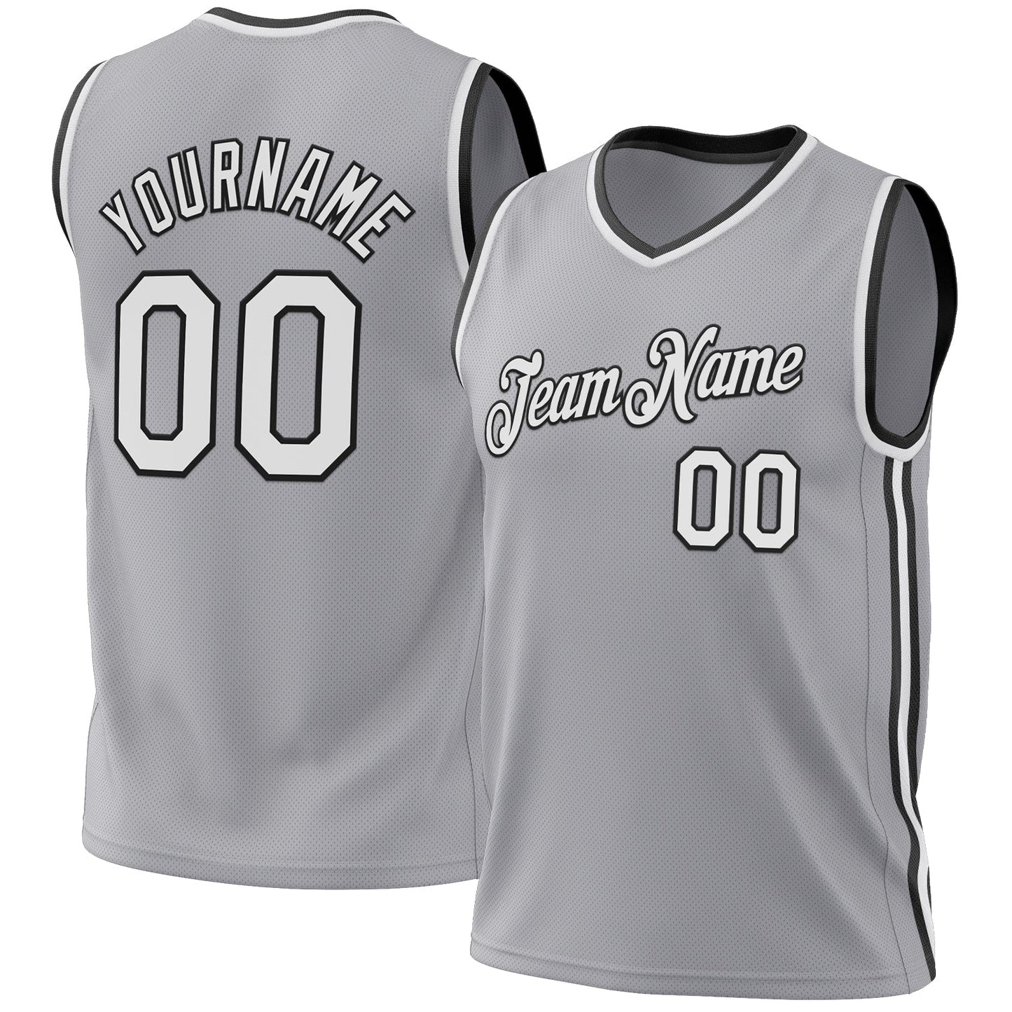 Custom Gray White-Black Authentic Throwback Basketball Jersey - Main View