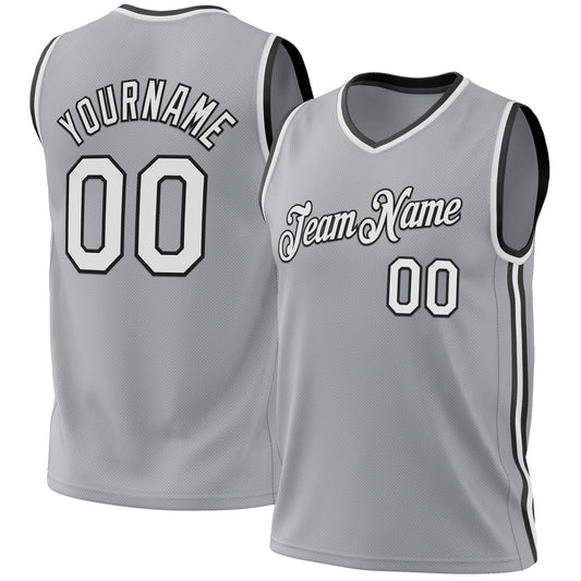 Custom Gray White-Black Authentic Throwback Basketball Jersey - Main View