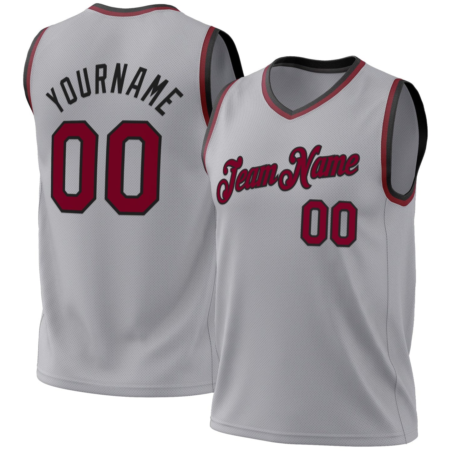 Custom Gray Maroon-Black Authentic Throwback Basketball Jersey - Main View