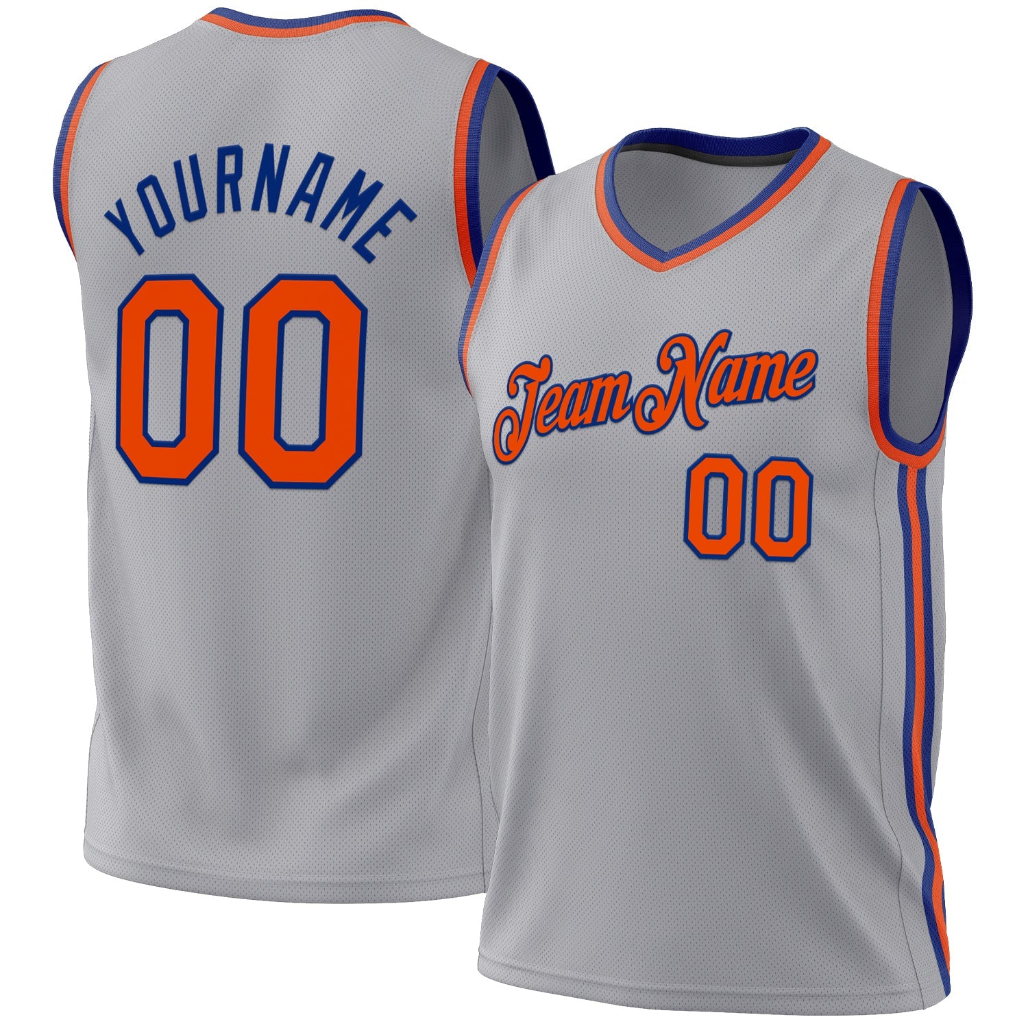 Custom Gray Orange-Royal Authentic Throwback Basketball Jersey - Main View