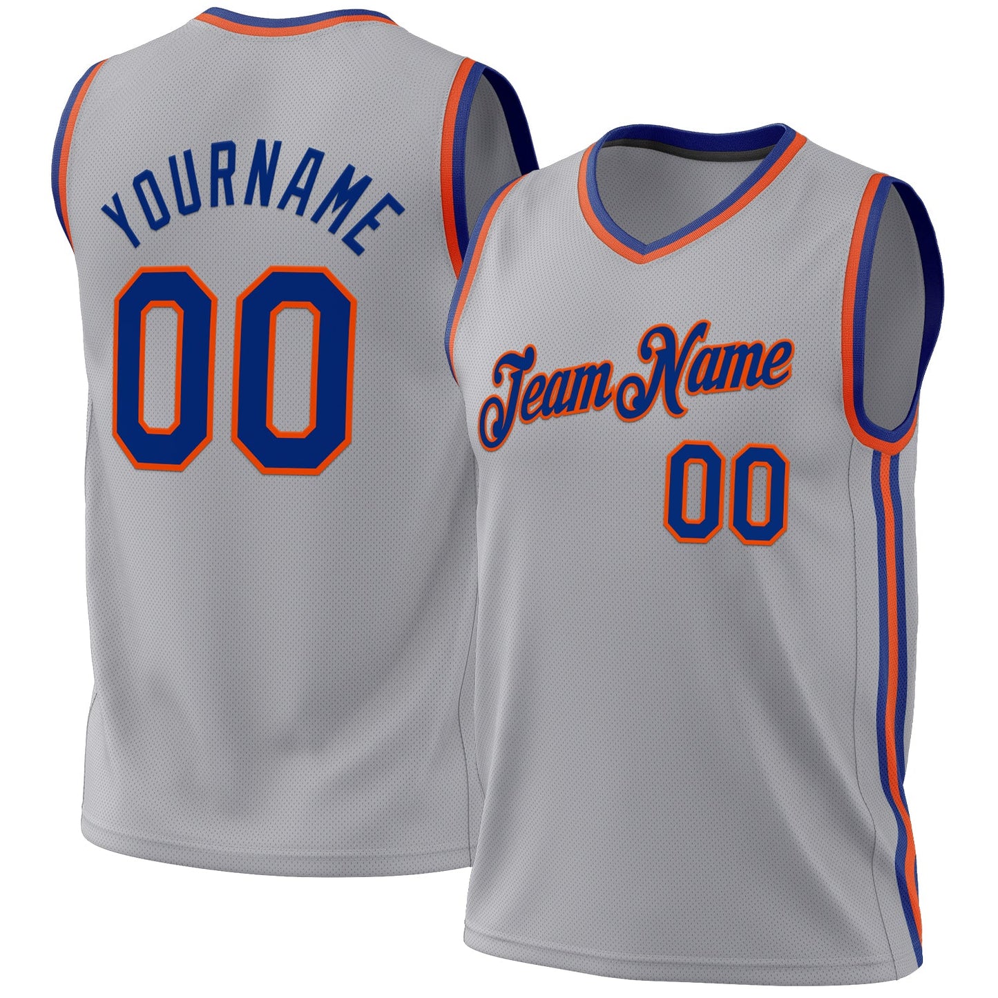 Custom Gray Royal-Orange Authentic Throwback Basketball Jersey - Main View