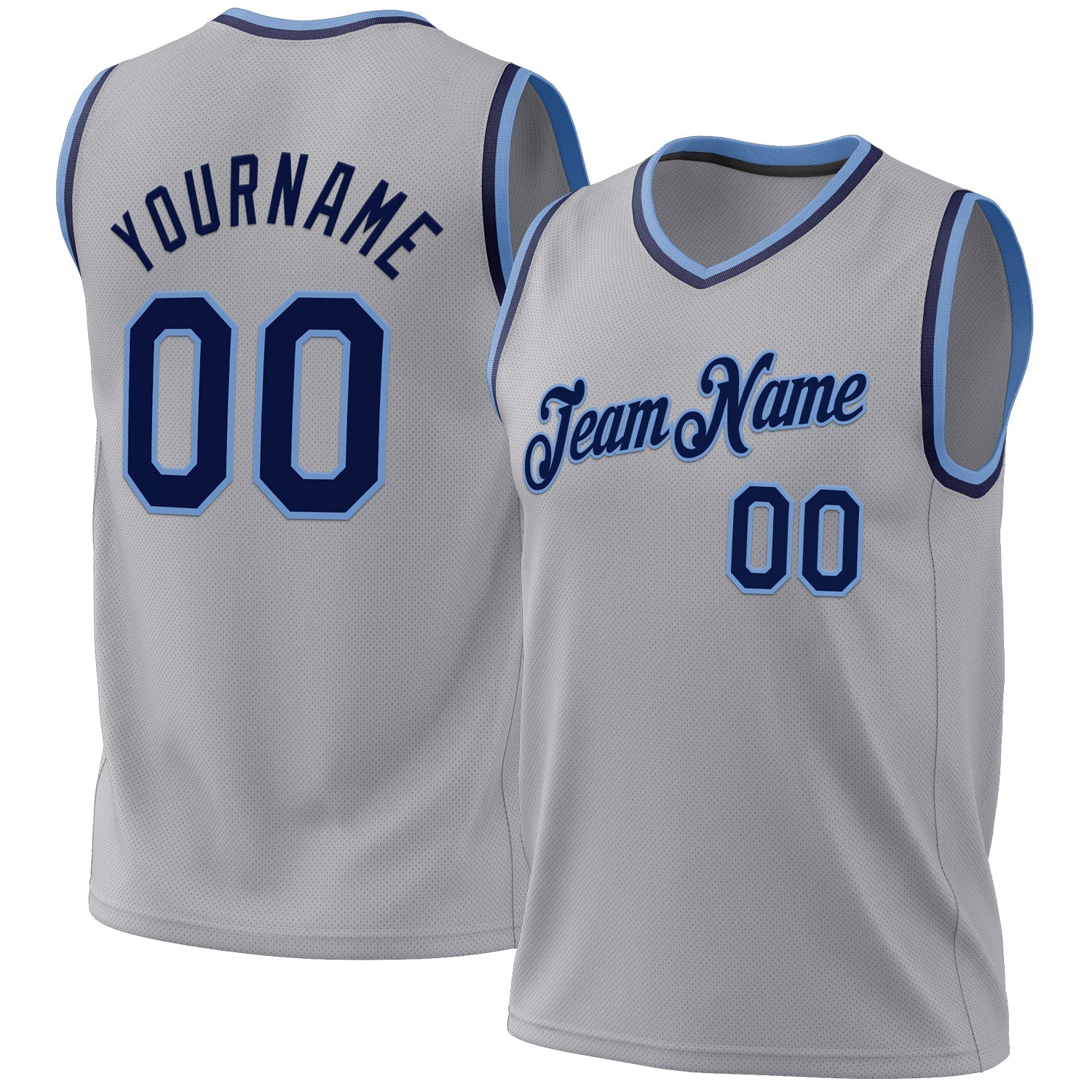 Custom Gray Navy-Light Blue Authentic Throwback Basketball Jersey - Main View
