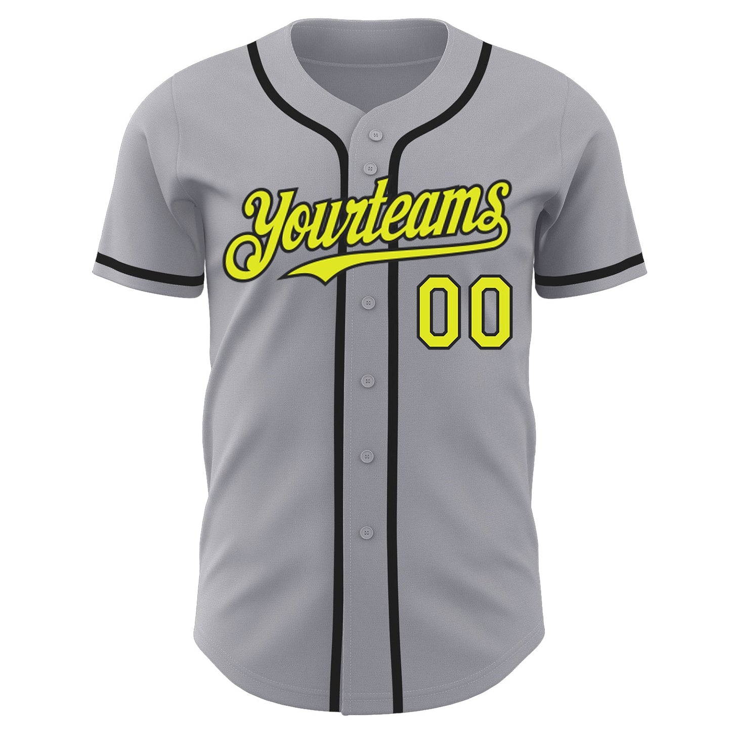 Custom Gray Neon Yellow-Black Authentic Baseball Jersey view 2