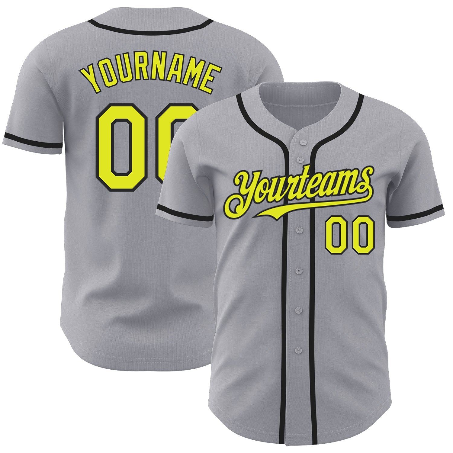 Custom Gray Neon Yellow-Black Authentic Baseball Jersey - Main View