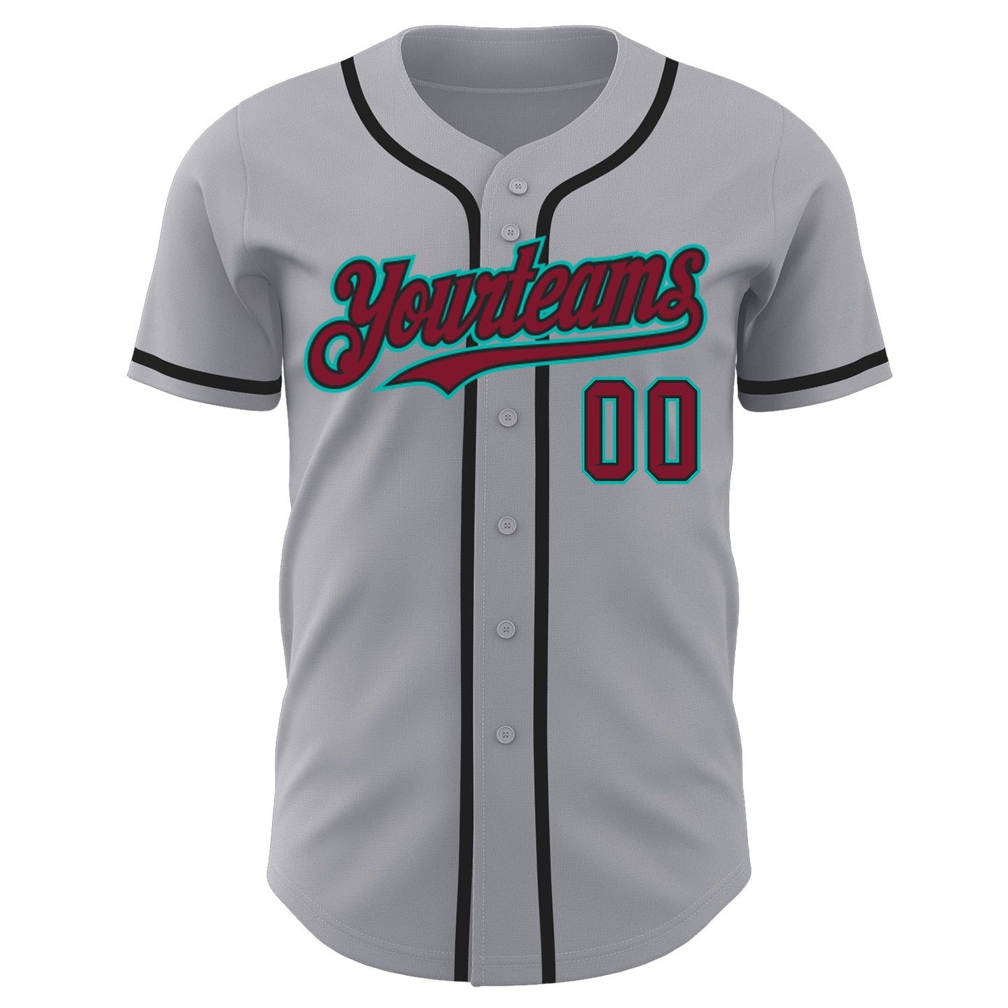 Custom Gray Crimson Black-Aqua Authentic Baseball Jersey view 2