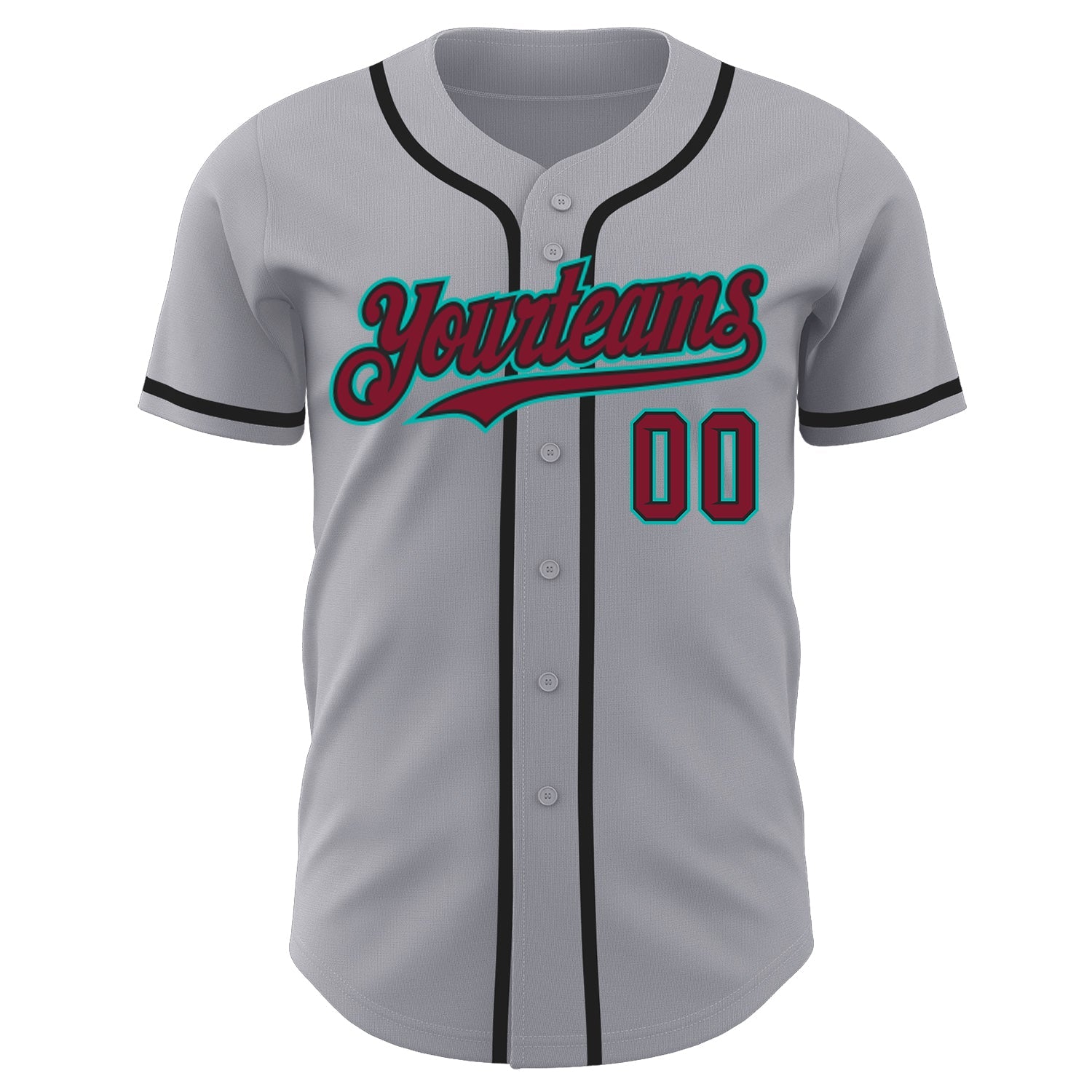 Custom Gray Crimson Black-Aqua Authentic Baseball Jersey view 2