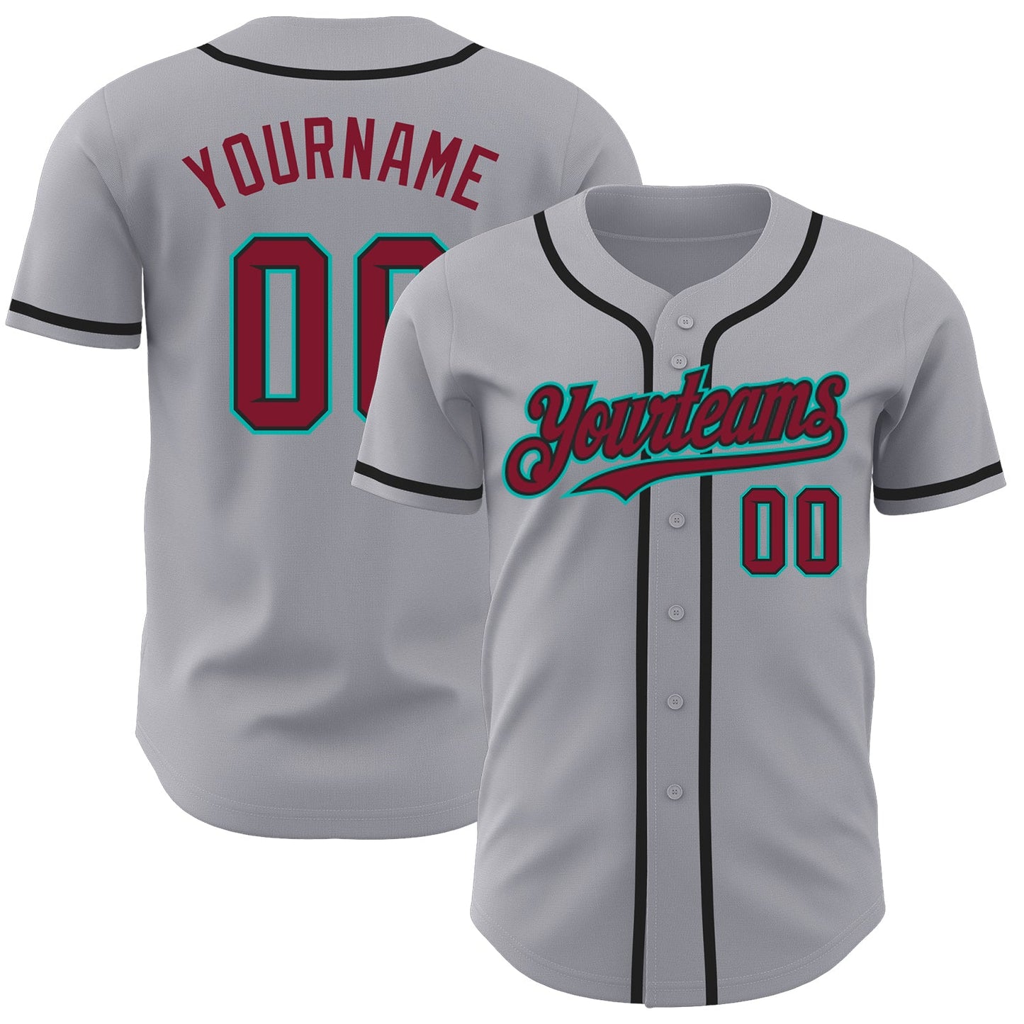 Custom Gray Crimson Black-Aqua Authentic Baseball Jersey - Main View