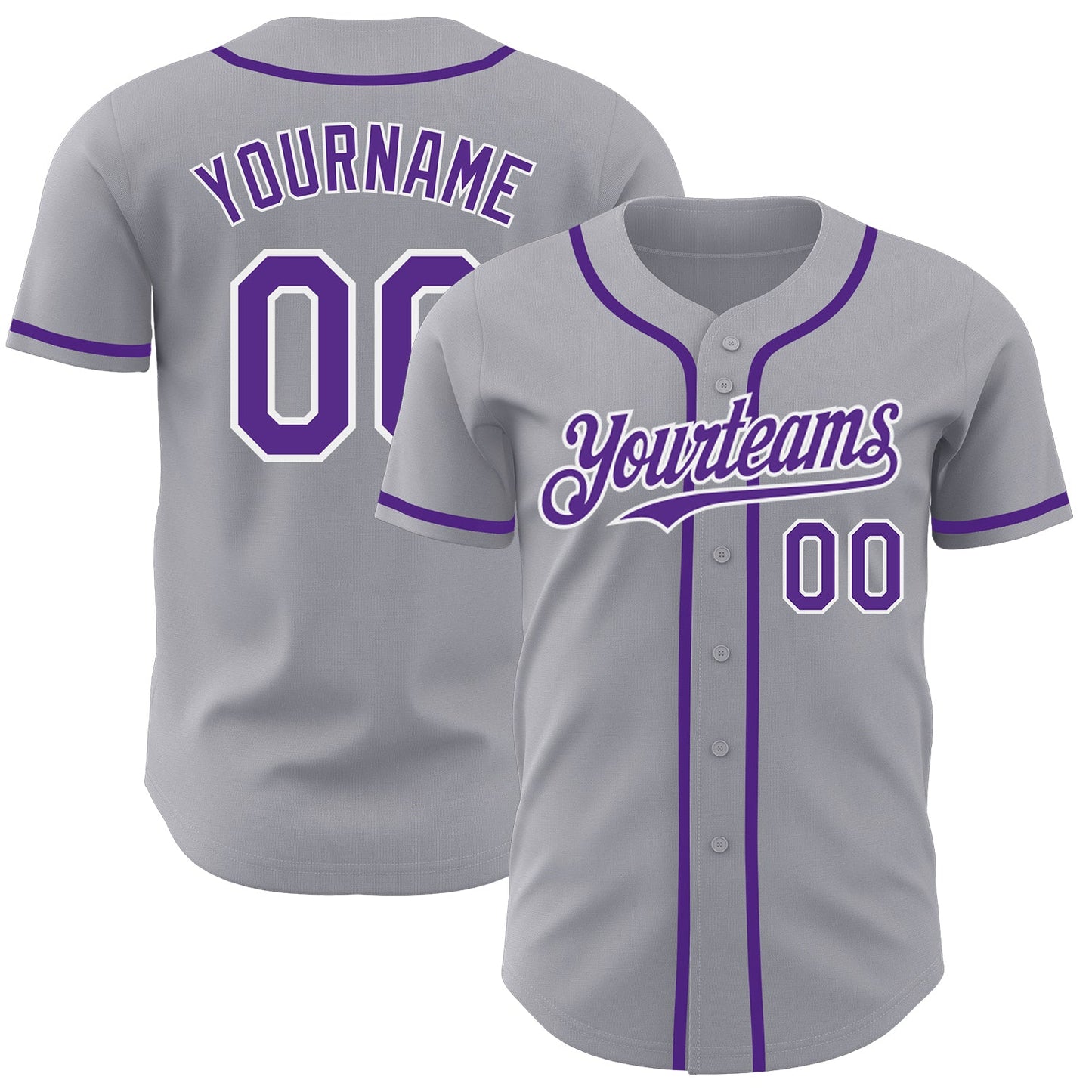 Custom Gray Purple-White Authentic Baseball Jersey - Main View