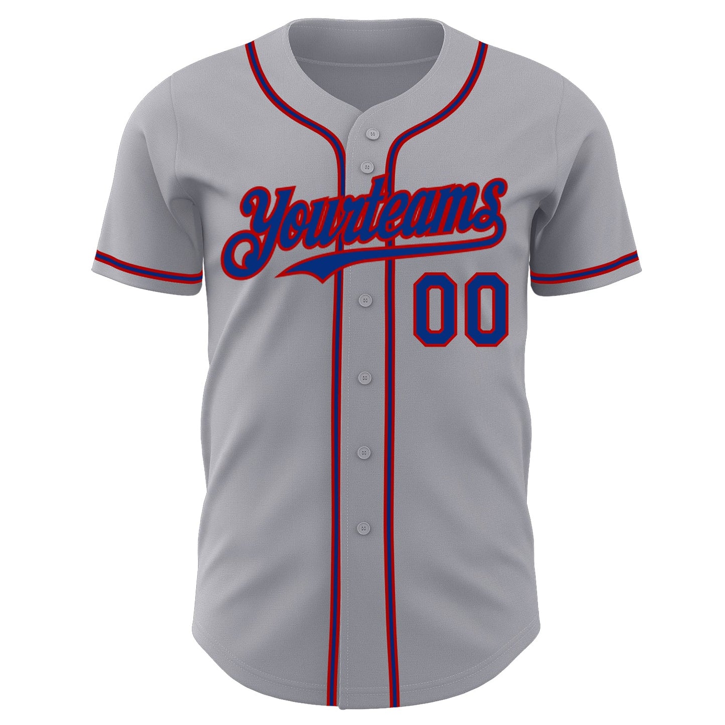 Custom Gray Royal-Red Authentic Baseball Jersey view 2