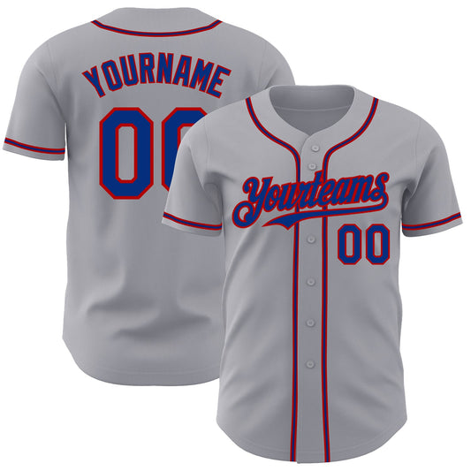 Custom Gray Royal-Red Authentic Baseball Jersey - Main View