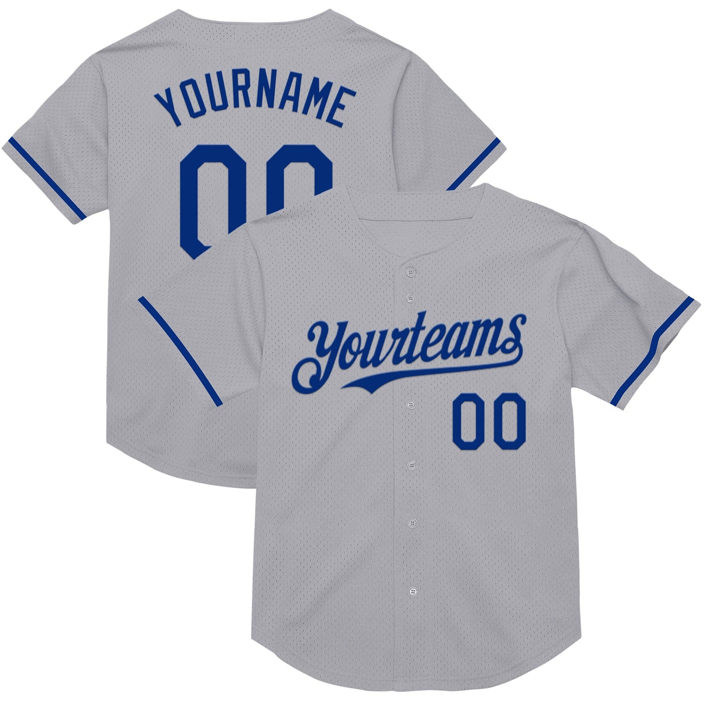 Custom Gray Royal Mesh Authentic Throwback Baseball Jersey - Main View
