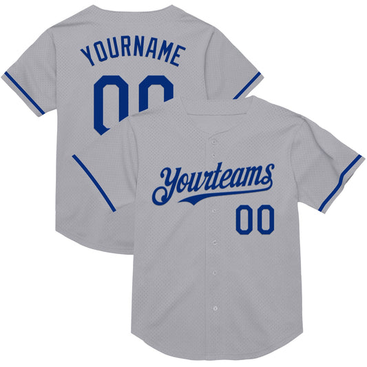 Custom Gray Royal Mesh Authentic Throwback Baseball Jersey - Main View