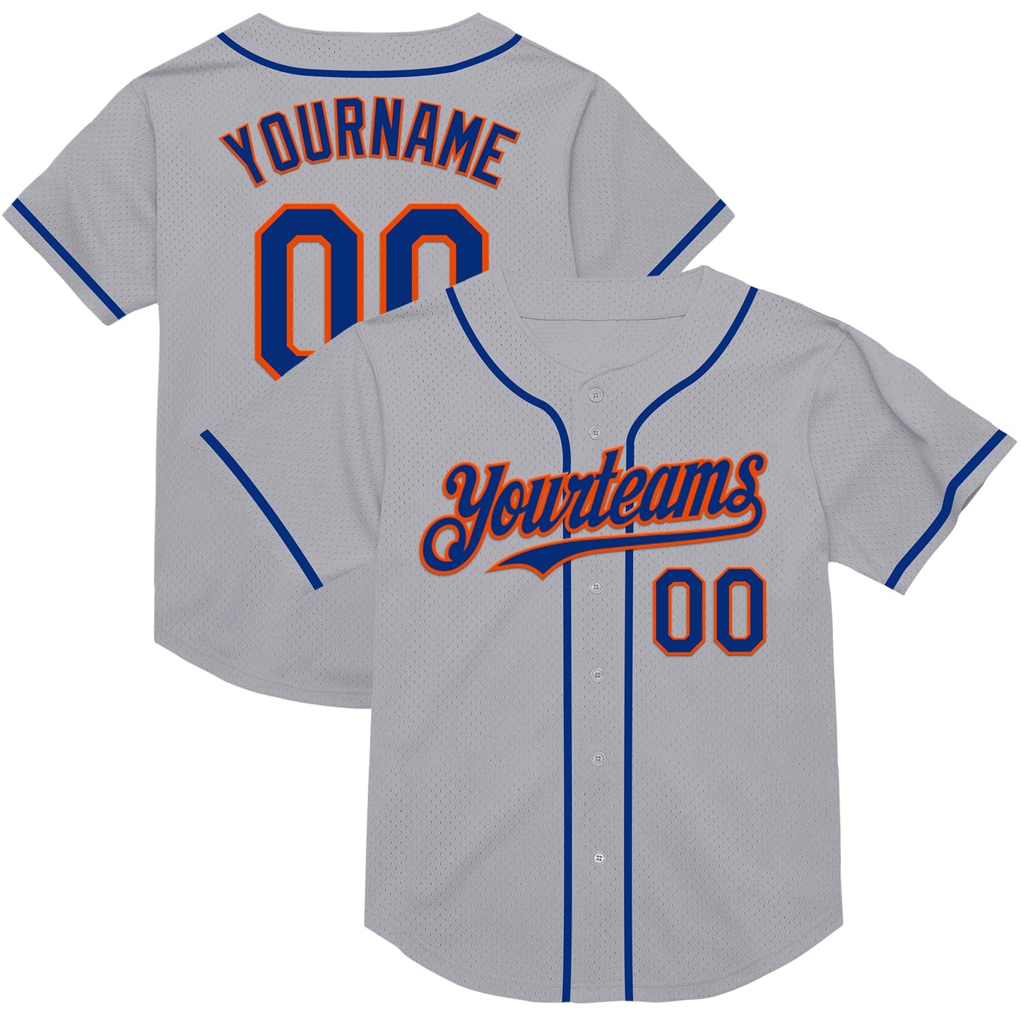 Custom Gray Royal-Orange Mesh Authentic Throwback Baseball Jersey - Main View